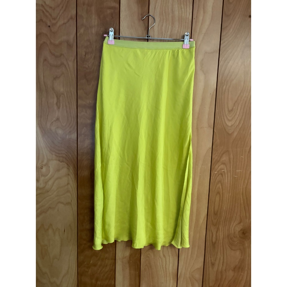 Free People Intimately Neon Lime Green Slip Skirt Midi Elastic Waist XS